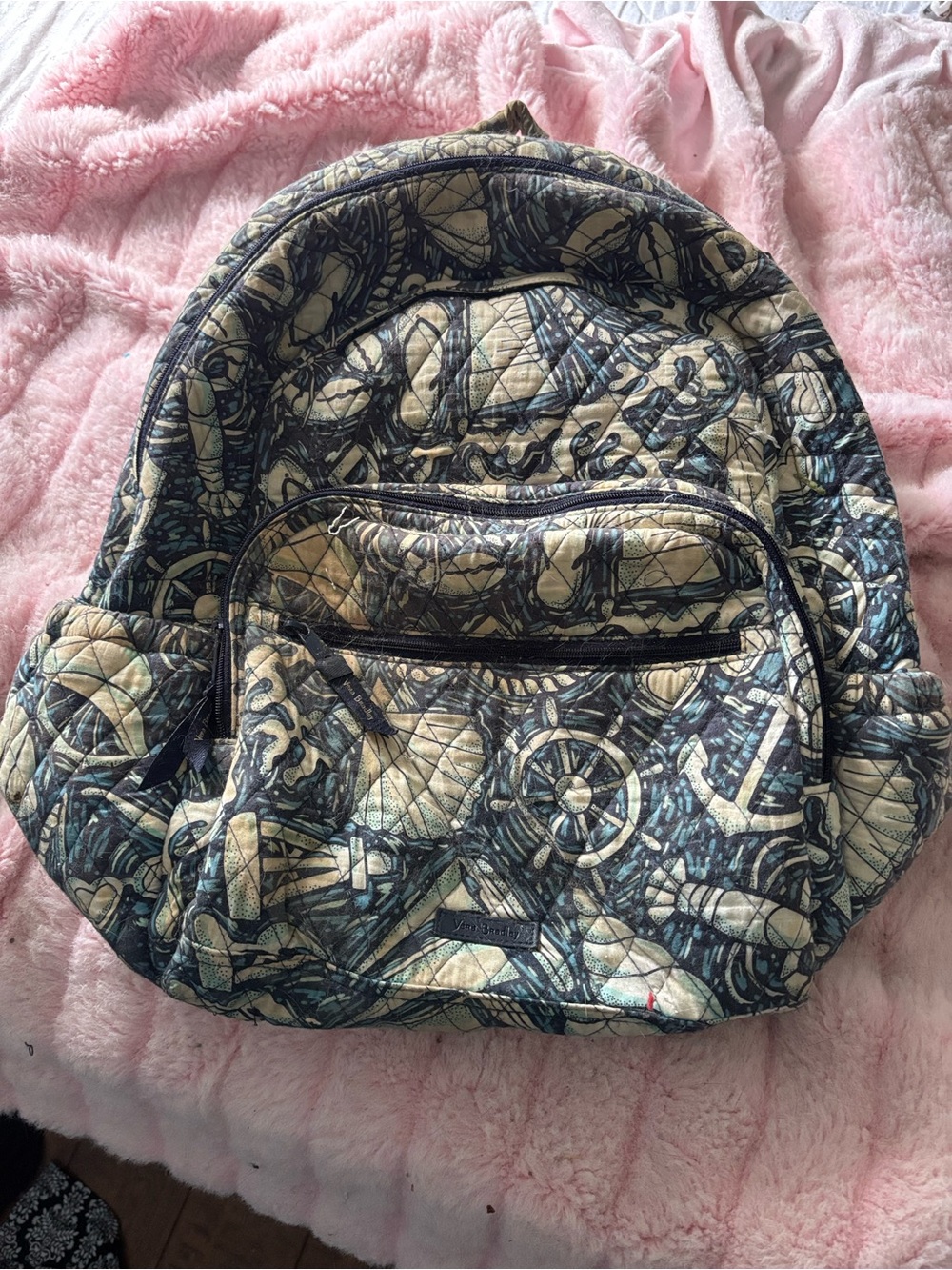 Vera Bradley Quilted Nautical Backpack in Blue and Cream
